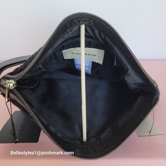 VIAVENETO Delilah Curly Lambskin Shearling Large Pouch/Wristlet- Black color - Picture 12 of 16